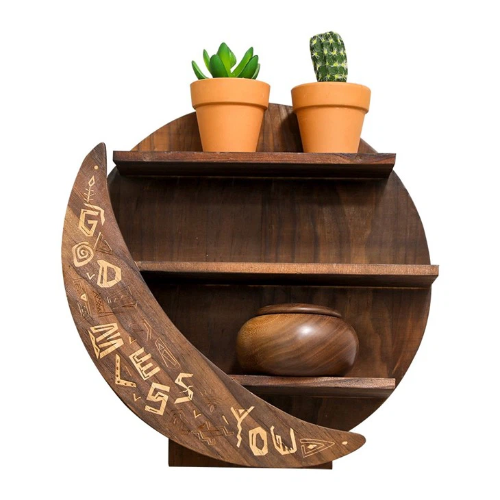 Wooden Floating Moon Shelf Wall Decor